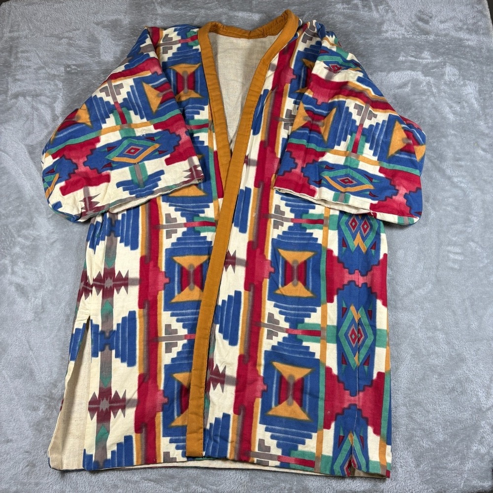 Vintage Kimono Womens Large Southwest Aztec Jacket Robe Boho Open Front Coat